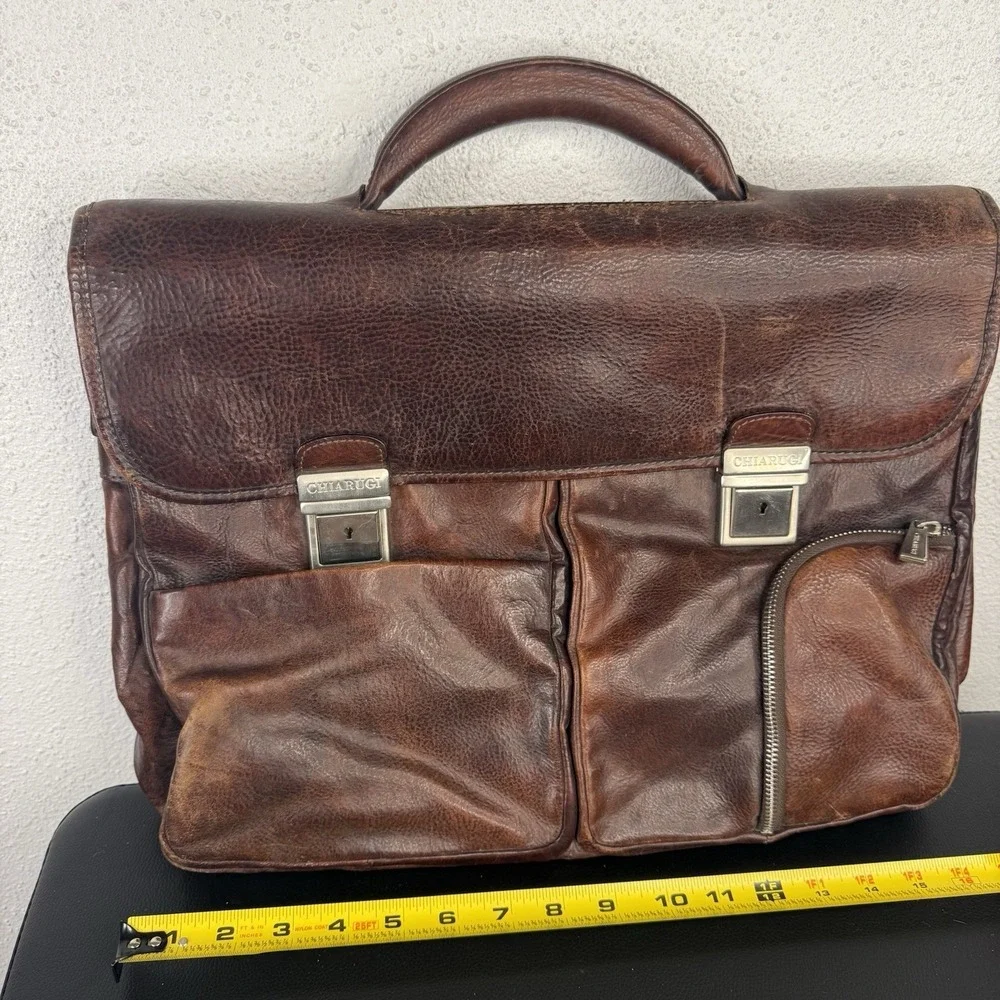 Vintage Chiarugi Men's Genuine Leather Briefcase Made In Florence Italy 1969